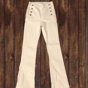 Rancan White Stretchy Sailor Wide Leg Pants